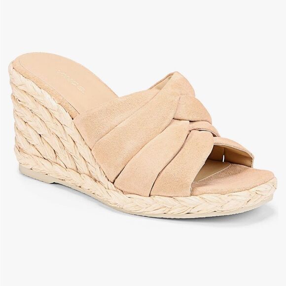 VINCE Women Gilian Suede Wedge Sandal Blonde Size 8M Beige NEW - Picture 2 of 16